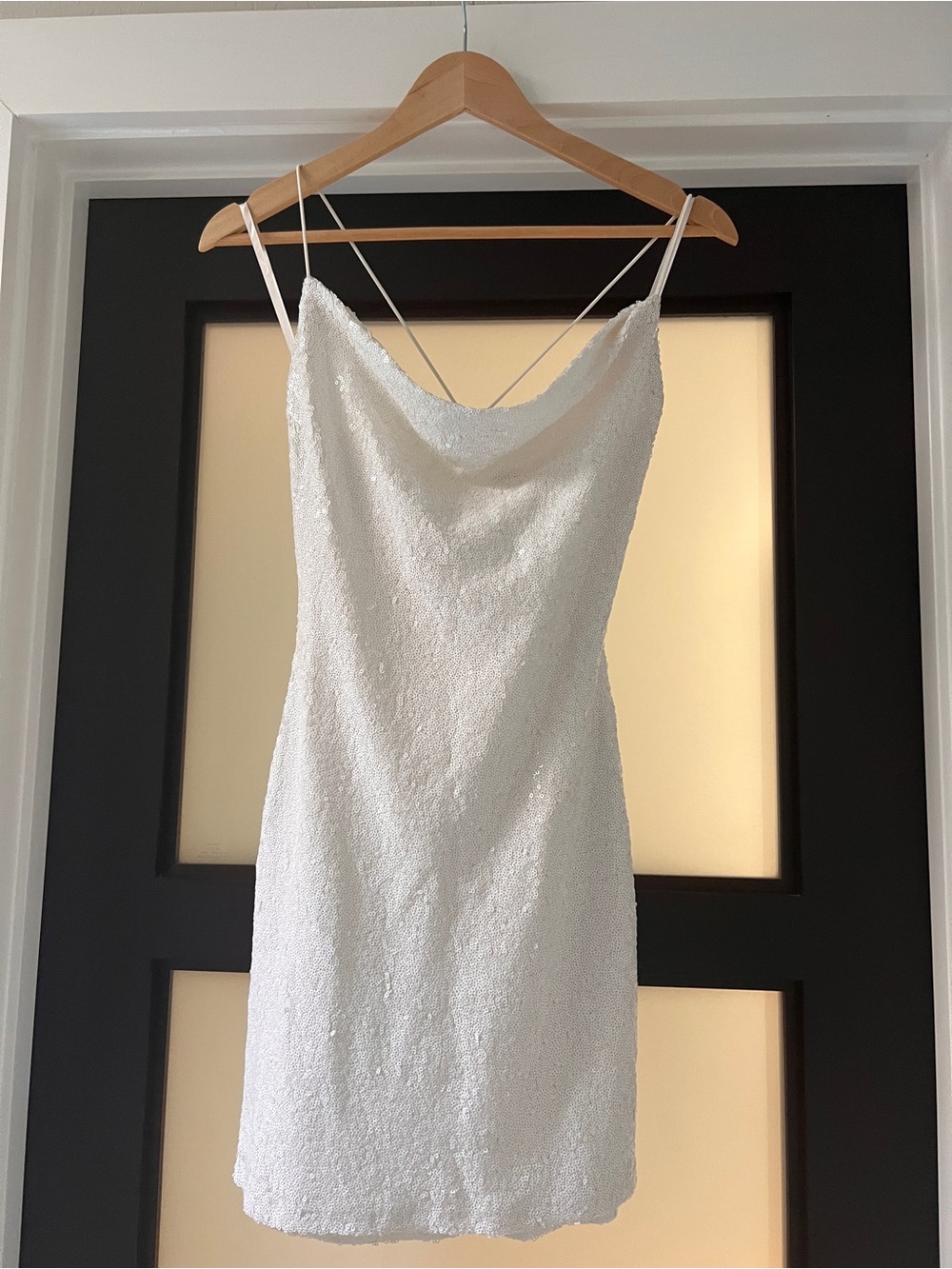 B. Smart White Sequin Cowl-Neck Mini Dress